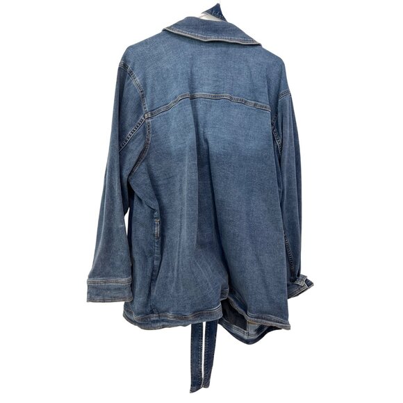 Isaac Mizrahi Live Indigo True Denim Jacket with Waist Tie Plus Size 3X Indigo - Picture 4 of 8